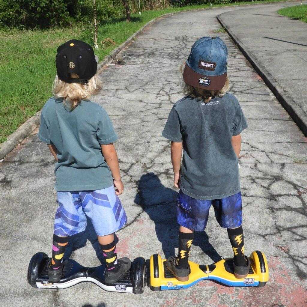 Duas crianças brincando com o Go Kart Two Dogs. 